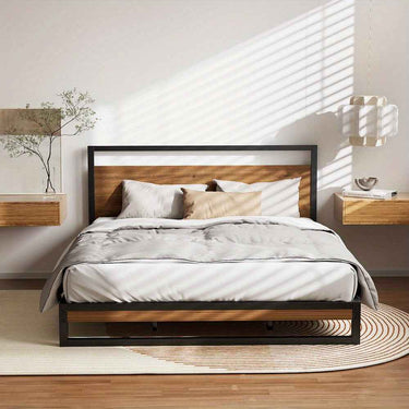 DANE Queen bed Metal & Wood Bed Frame | Industrial Modern Bed | ARTISS